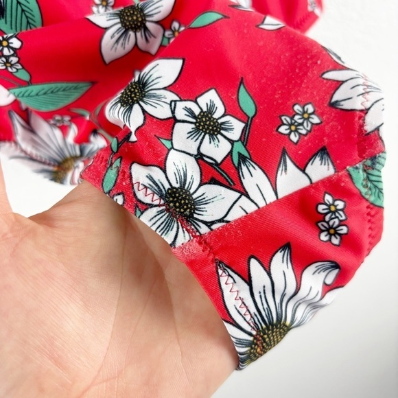 Jessica Simpson Floral Ruffle Frill One Piece Bathing Suit Swimsuit Red Large - Picture 5 of 7